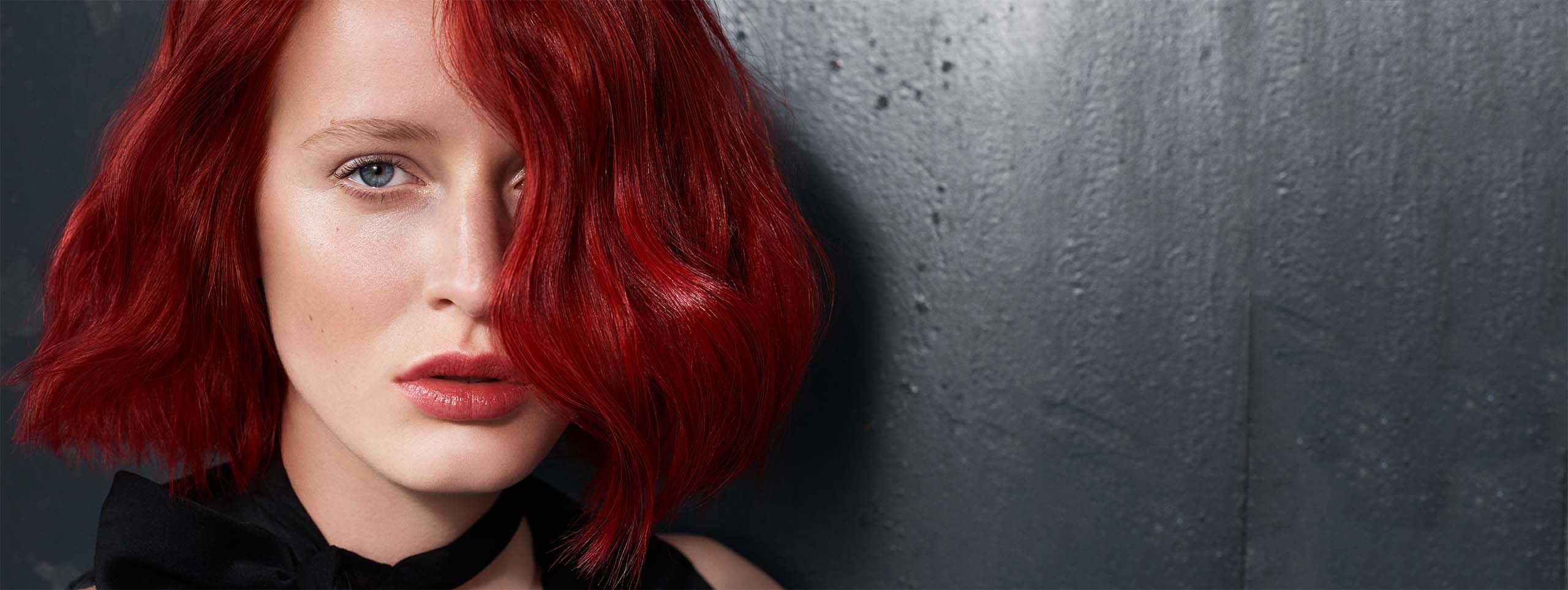 Woman with beautiful bobbed red hair.