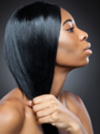 Woman with sleek black hair