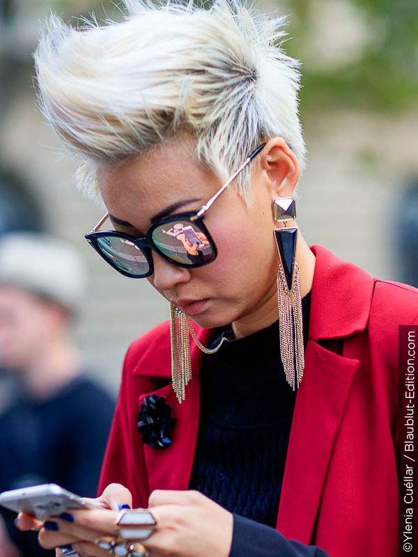 Woman with cool short hair cut.