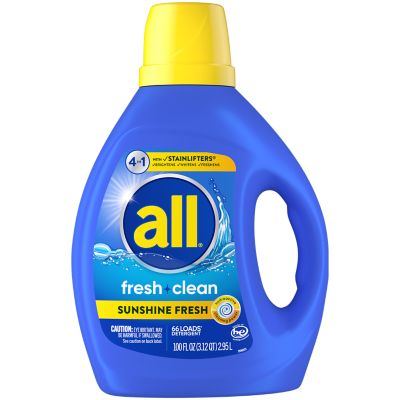 all Liquid Laundry Detergent, 4 in 1 with Stainlifters, Fresh Clean  Sunshine Fresh, 150 Ounces, 100 Wash Loads