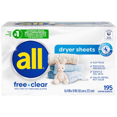 all® free clear Dryer Sheets for Sensitive Skin, 195ct