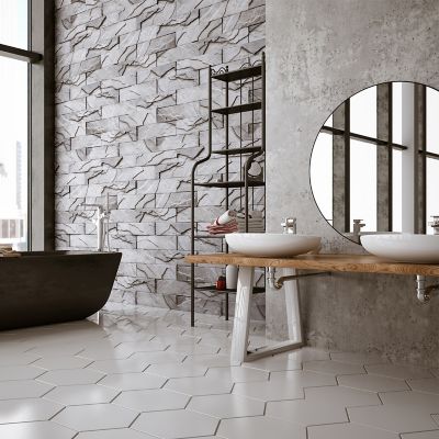 A clean and ideal bathroom with grey tiles