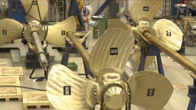 Large propellers being prepped for use