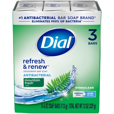 Dial Antibacterial Bar Soap, Refresh & Renew, White, 4 oz, 8 Bars