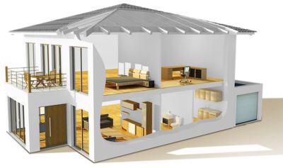 đồ họa ngôi nhà cho thấy các ứng dụng khác nhau cho các giải pháp keo dính linh kiện nội thất và xây dựng