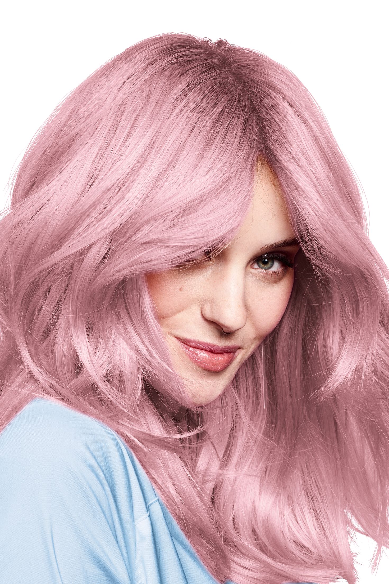 Frau mit Pastell Haaren und rotem Oberteil