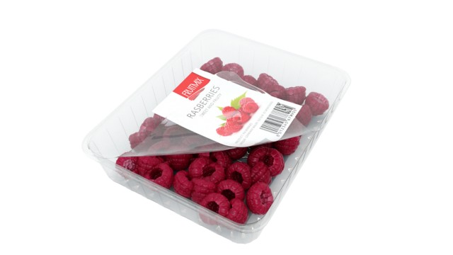 raspberries tray with open laminated lid