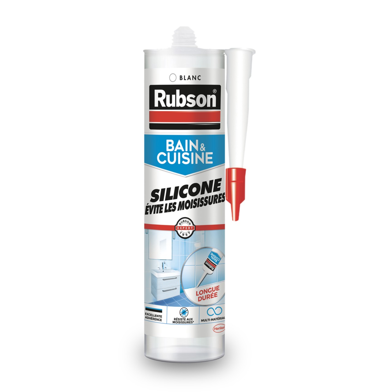 Mastic silicone anti-moisissures Bain&Cuisine Pure Rubson - Gachette 200 ml  - Blanc
