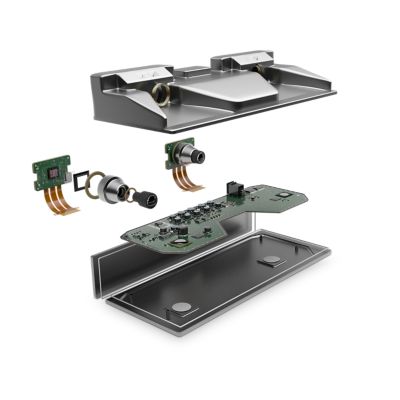 ADAS camera assembly accordion teardown view showing internal components and sub-assemblies