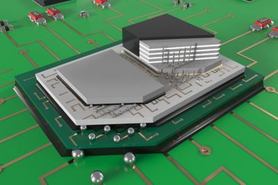 3d teardown cross-section illustration of advanced semiconductor packaging  representing henkel's innovative solutions for the demands of advanced electronic designs