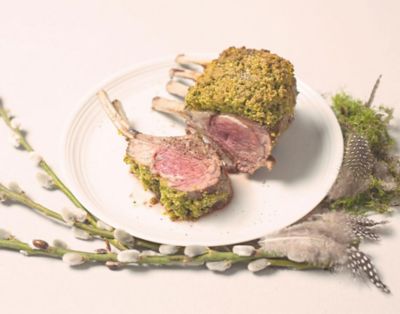 Pistachio crusted rack of lamb with rosemary polenta