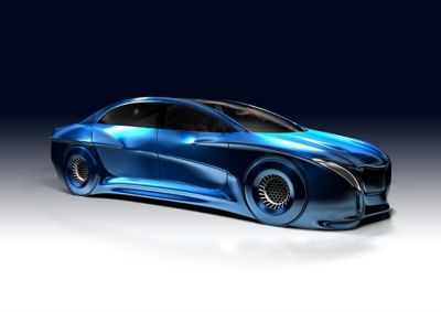 Blue electric car of the future with a black background