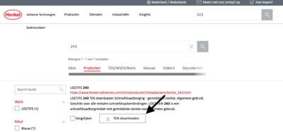 Voorbeeld van het downloaden van een Technisch Informatieblad