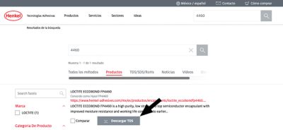ejemplo de descarga de una hoja de datos técnicos