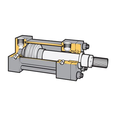 Coupe d'une valve, d'un vérin, d'un conduit