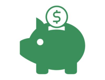 Illustrated green icon of a piggie bank