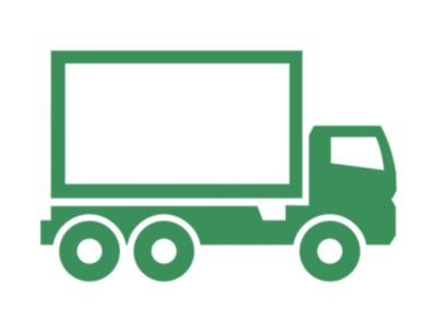 Illustrated green icon of a logistics unit with the words improved logistics