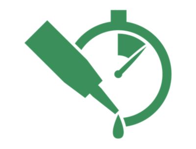 Illustrated green icon of a printing unit with the words improved printing