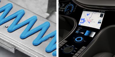 Blue Gap Filler on Metal Plate for automotive display