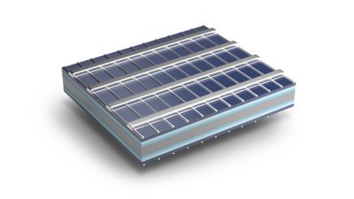 Primer plano de los circuitos de un panel solar