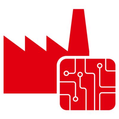 Red circuit board and industrial building illustration