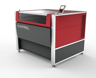 Photo of red universal laser systems laser cutter used for custom cutting film