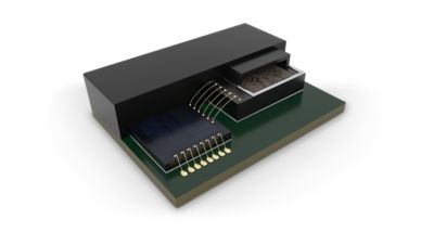 3d illustration of micro electo mechanical mems semicondor device showing die attach and lid attach adhesive packaging technology