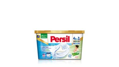 Persil Sensitive diskovi sa mirisom bademovog mleka i prirodnim sapunom, pogoduju pranju veša osoba sklonih alergijama i dečijeg veša.