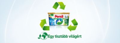 Persil DISCS: 50%-ban újrahasznosított dobozban és biológiailag lebomló kapszula fóliával.