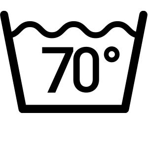 Pflegesymbol für "Im Normalwaschgang bis zu einer Temperatur von 70 °C waschen."