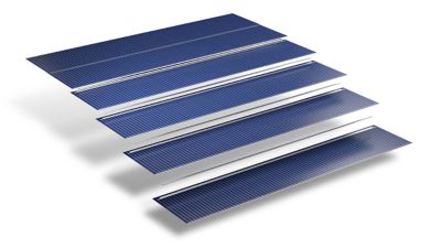 3d Illustration of cascading sections of shingled solar panel on white background with shadows jpeg file format