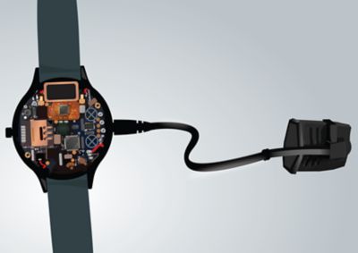 Smartwatch teardown short cable connection, low pressure molding