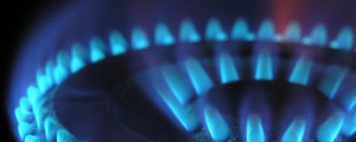 Blue flames from a gas stove top