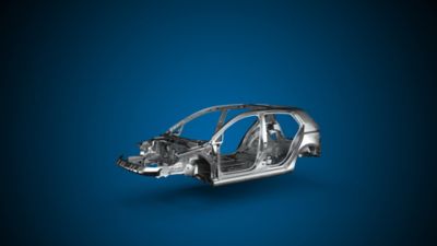 Silver car body on blue gradient background
